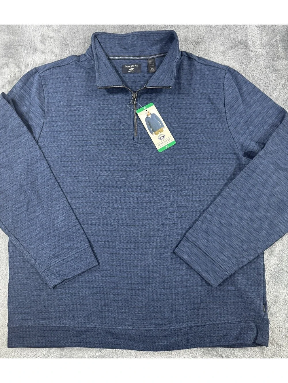 Dockers Men's Quarter Zip Regular Fit Textured Fabric Pullover Size XL Blue